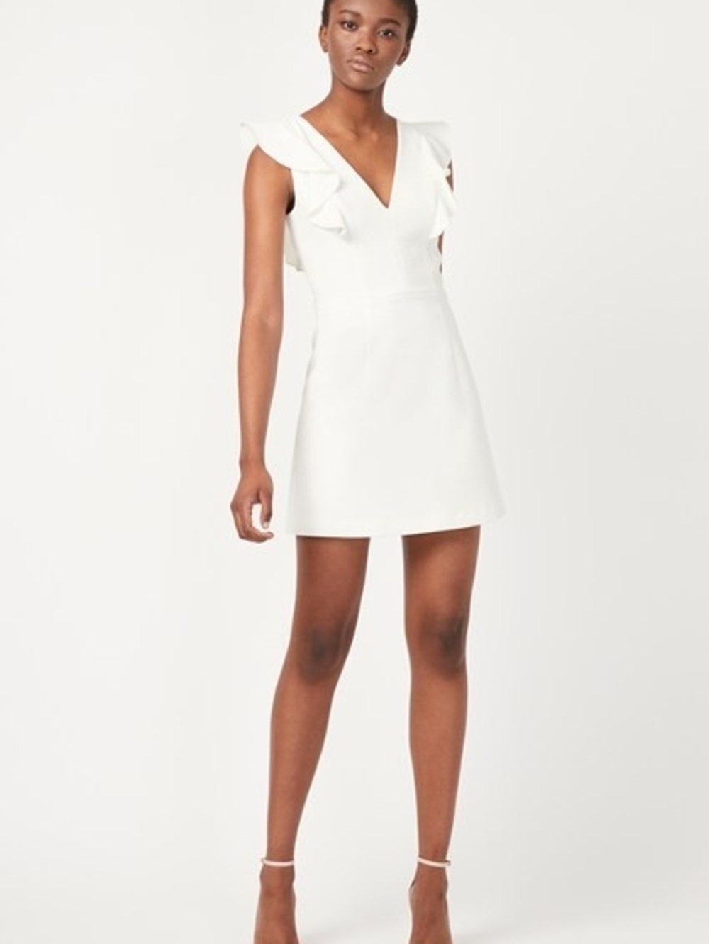 NWOT French Connection White V-Neck Ruffle Sleeve Mini Dress